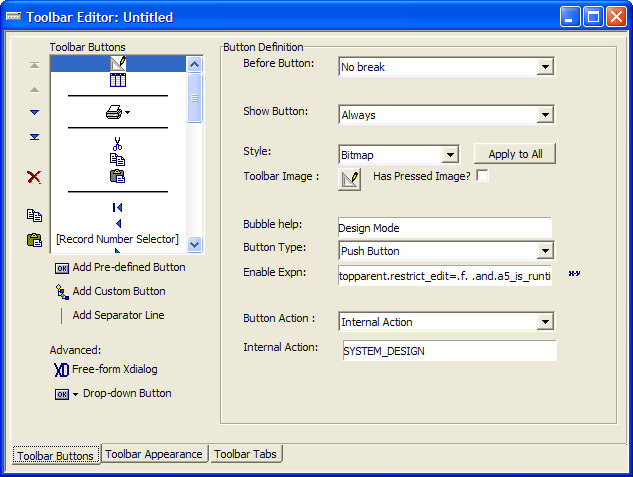 Toolbar Editor Dialog Box