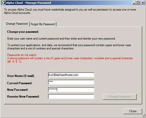 Cloud Password dialog - Change Password tab