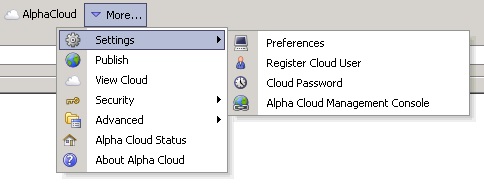 Web Control Panel - Alpha Cloud Settings menu