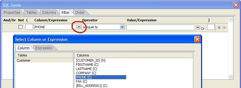 Cst Sql Genie Define Filter
