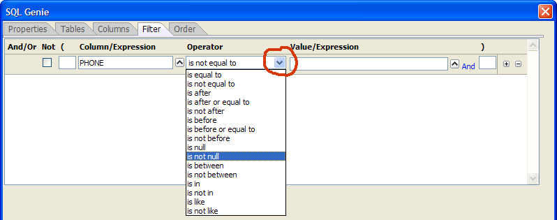 Cst Sql Genie Define Filter 2