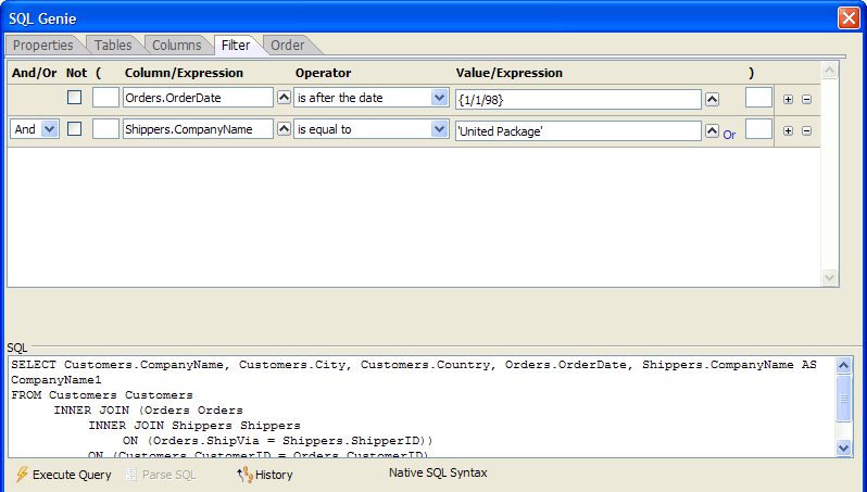 Sqr Sql Genie Filter Tab