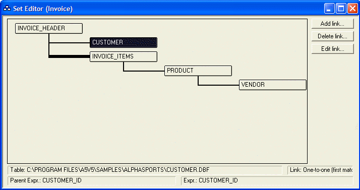 Set Editor Table Links Chart