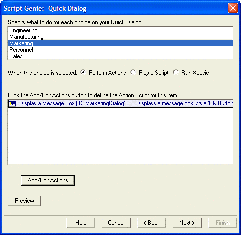Quick Dialog Actions For Choices