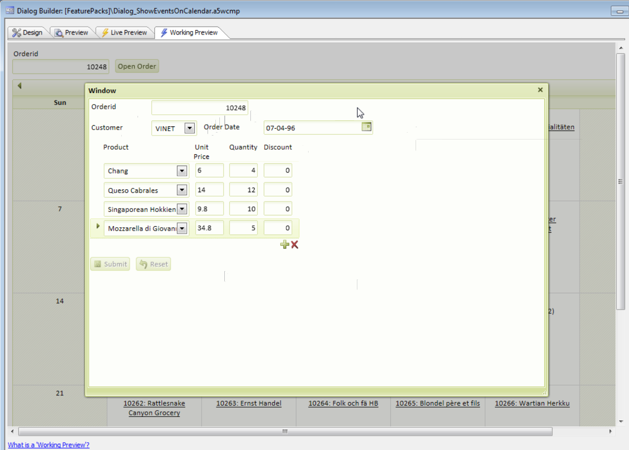 Display A Dialog For The Order Clicked From The Calendar