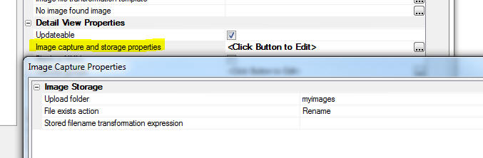 Image capture and storage properties option.