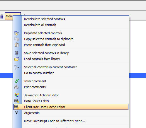 Menu Client Side Data Cache Editor