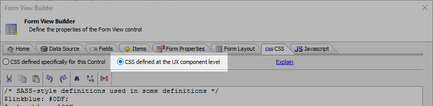 Define CSS local to the UX Component using "CSS defined at the UX component level".