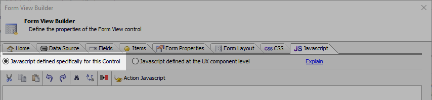 Define Javascript local to the FormView Control using "Javascript defined specifically for this Control".