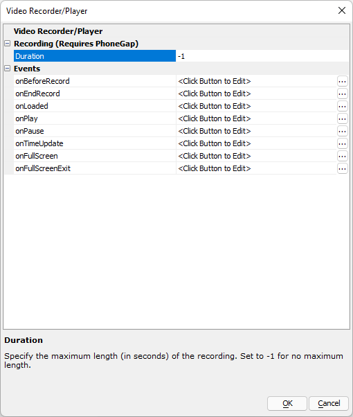 VideoRecorderPlayer configuration dialog