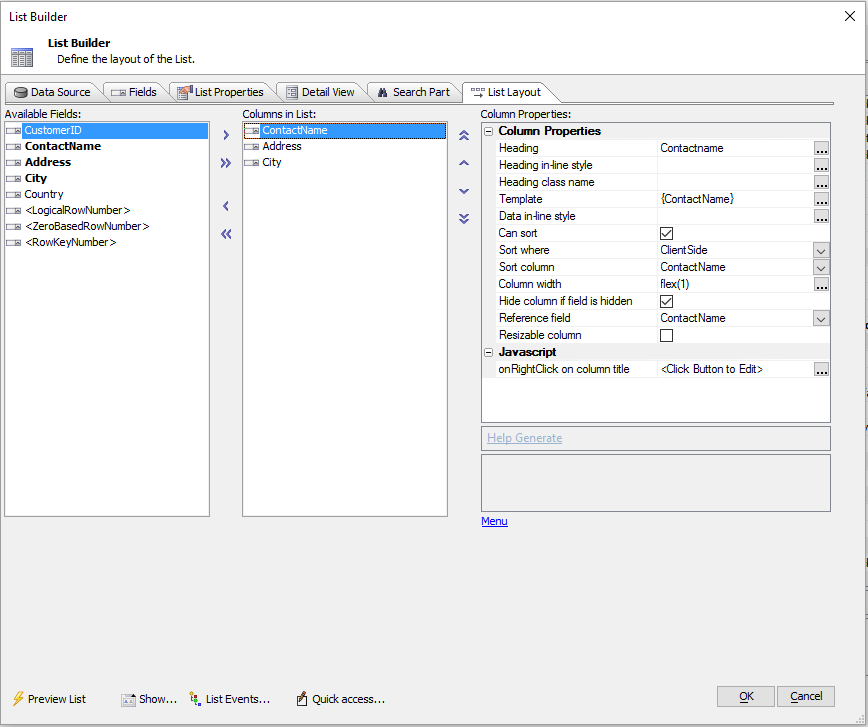 The List Layout Pane