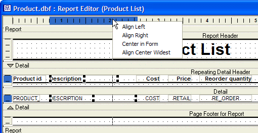 Report Editor Product List