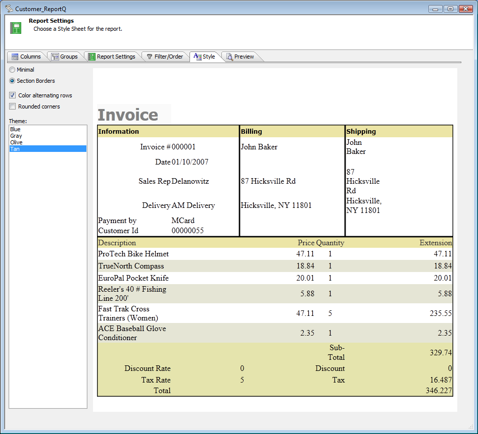 Customer List Quick Report Styles
