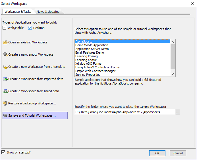 Select Workspace Application Type Both