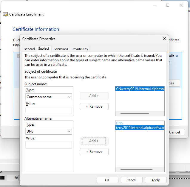 Create Cert Request Alternative Added