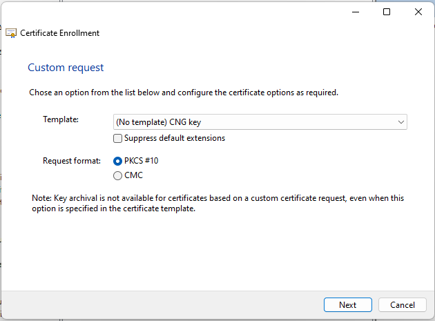 Create Cert Request Cngkey