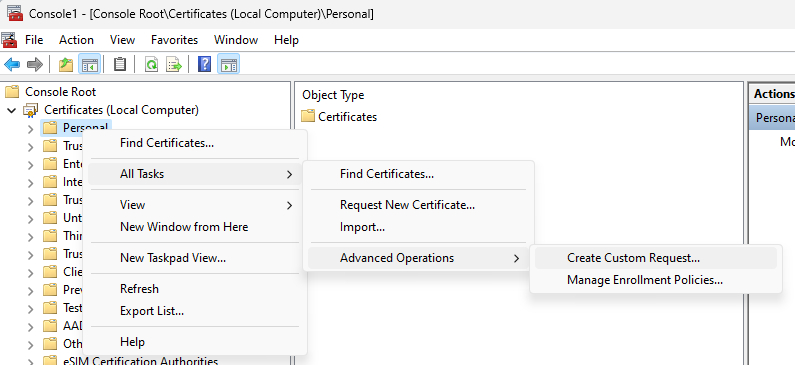 Create Cert Request Custom Request