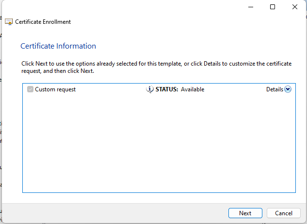 Create Cert Request Details Chevron