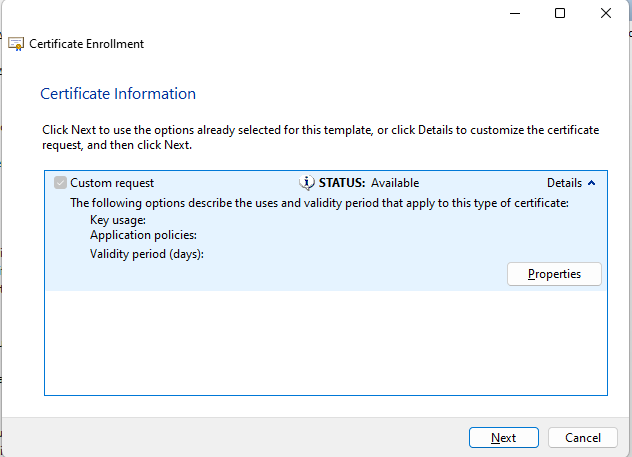 Create Cert Request Properties