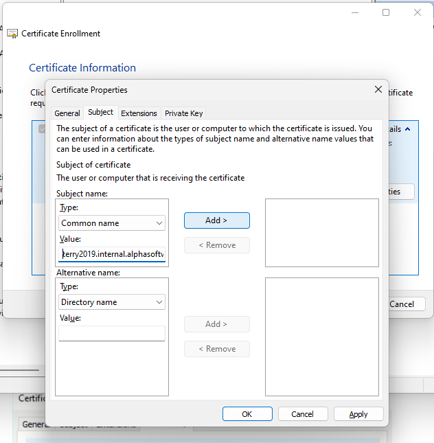 Create Cert Request Subject