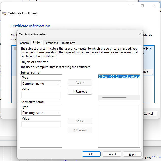Create Cert Request Subject Added