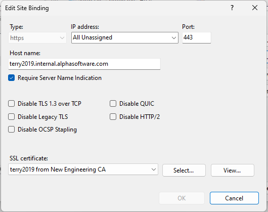 Set Cert Site Bindings Dialog