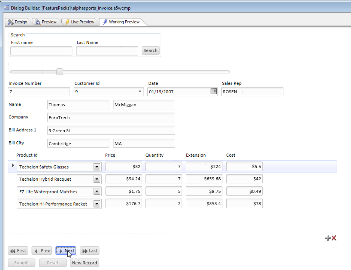 Dialog Record Navigator With Repeating Section