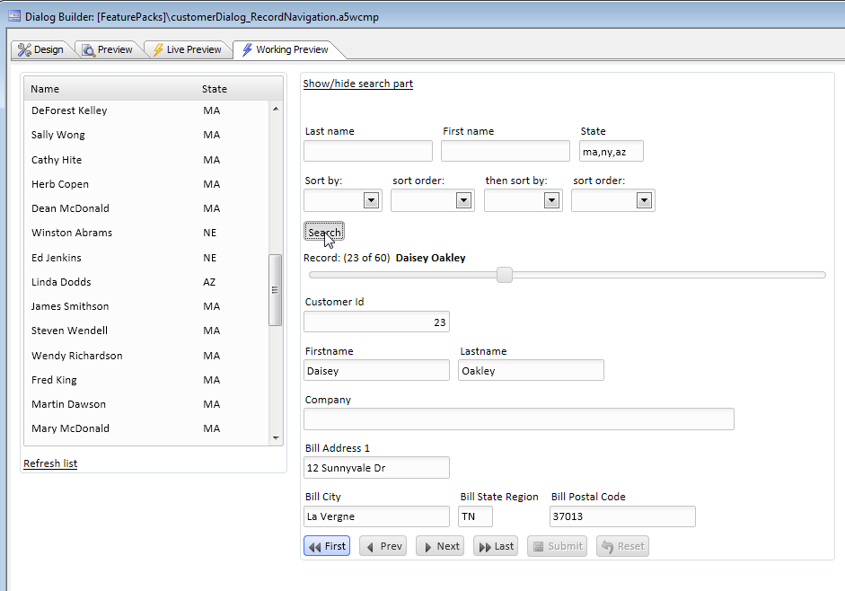 Dialog Record Navigator With Search Part